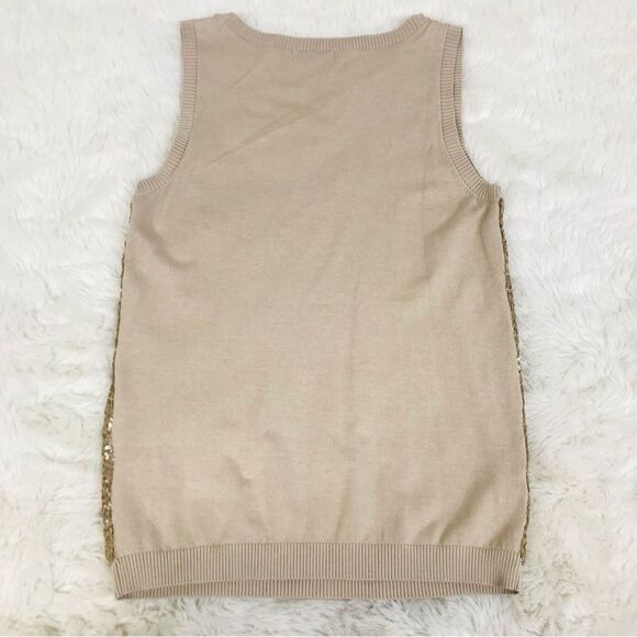 CALVIN KLEIN Gold Sequin Tank Top Sleeveless Blouse Silk Blend Metallic‎ Small - Picture 6 of 9